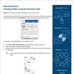 Word Create Tables using the Drawing Tools